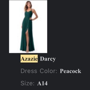Azazie Darcy in color Peacock size 14